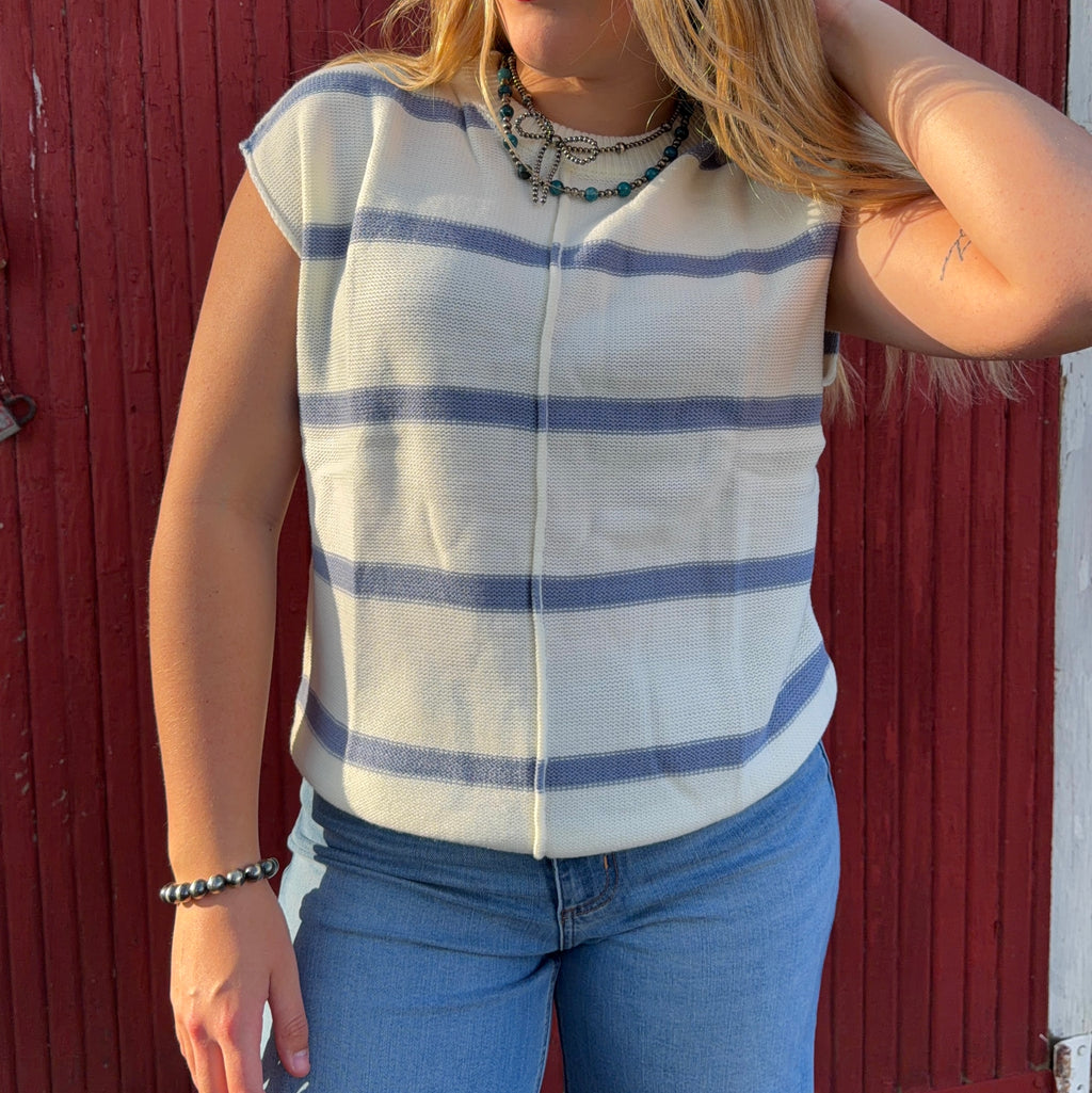 Blue and white sweater vest