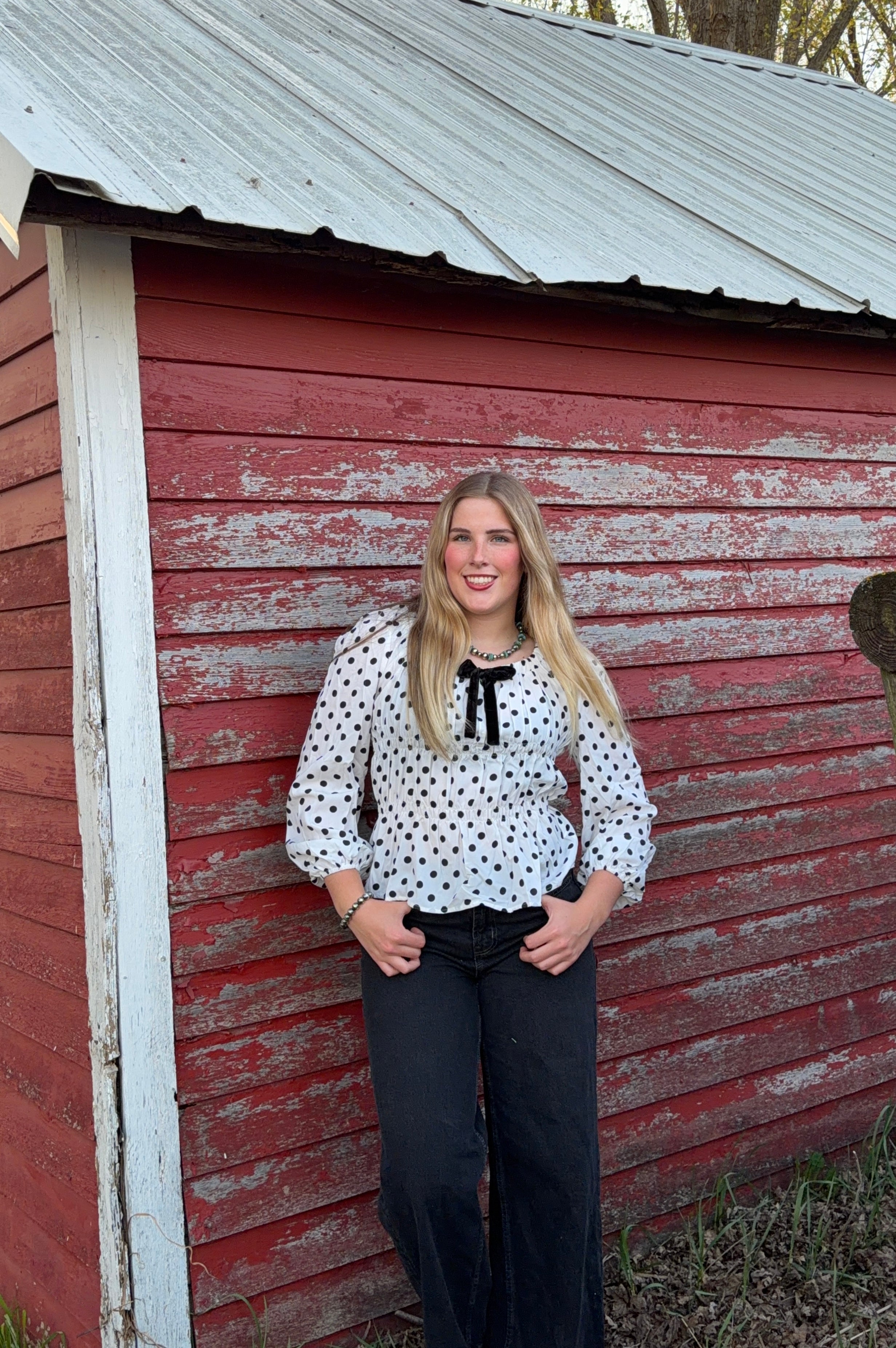 Polka dot puff sleeve top