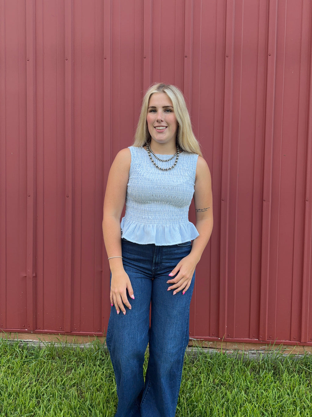 Striped Lgt Blue Smocked Blouse