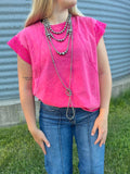 Wash Raw Seam Detail Lace Trim Top