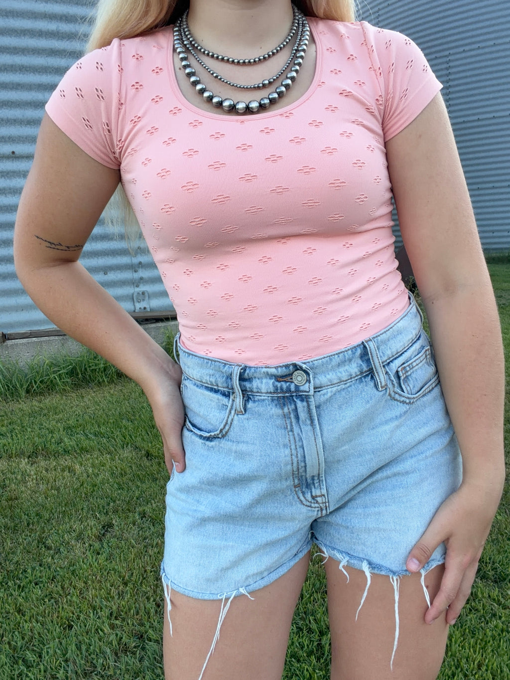 Eyelet Round Neck Top