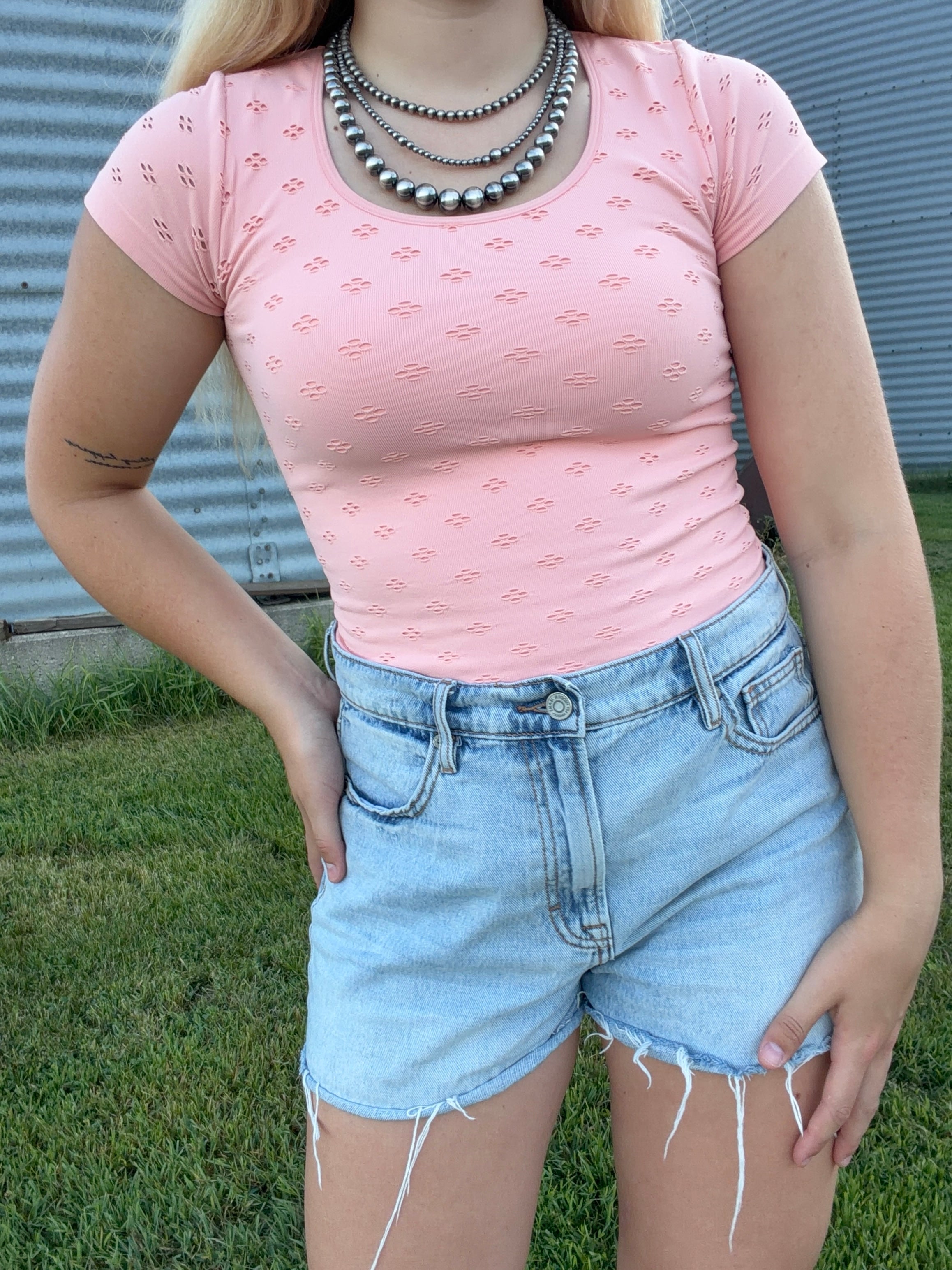 Eyelet Round Neck Top