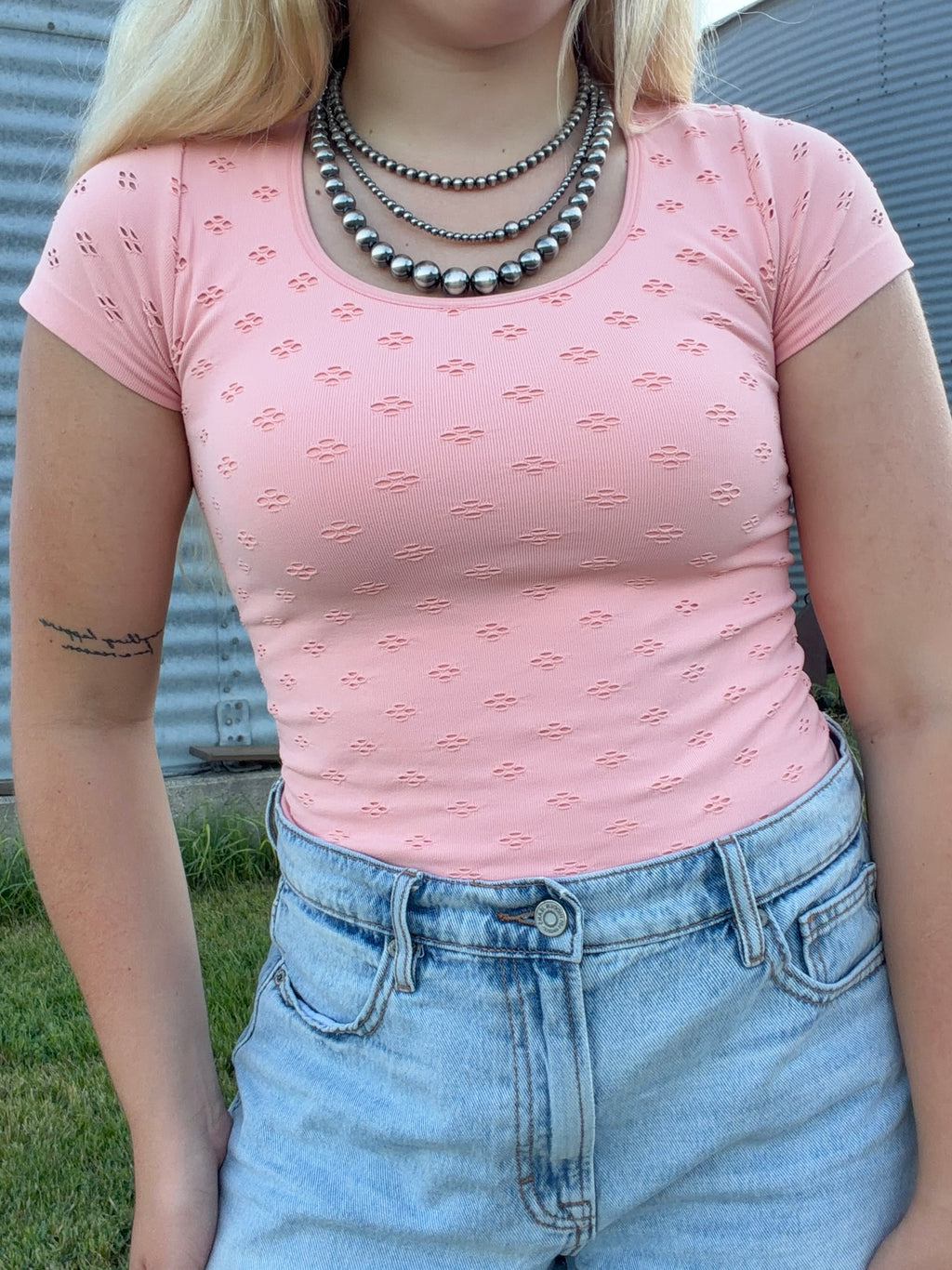 Eyelet Round Neck Top