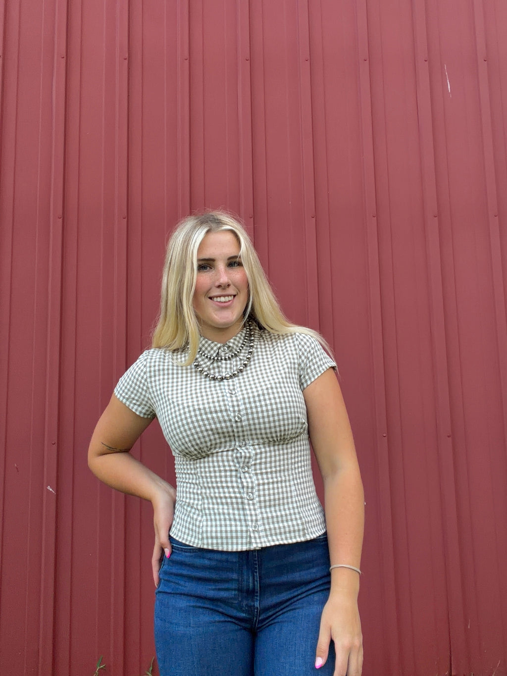 Gigham Collared Top