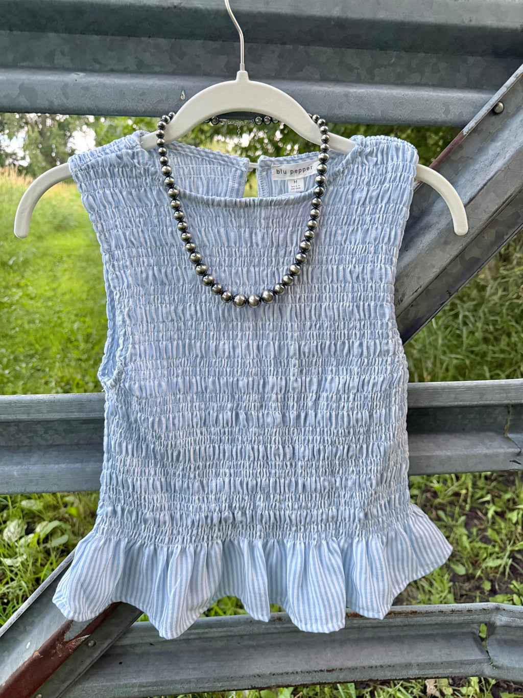 Striped Lgt Blue Smocked Blouse