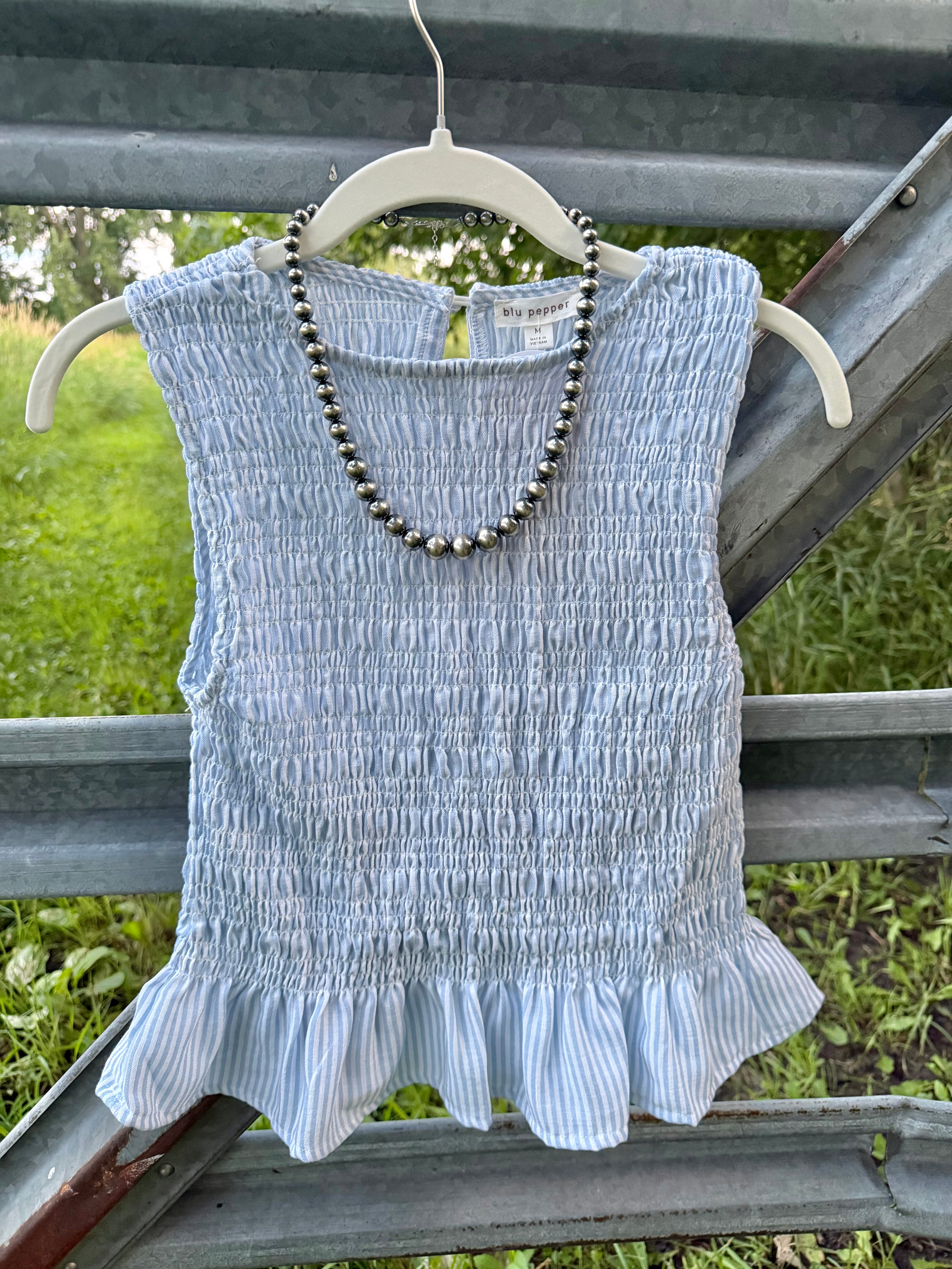 Striped Lgt Blue Smocked Blouse