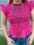 Gingham Plaid Shirred Tank Top