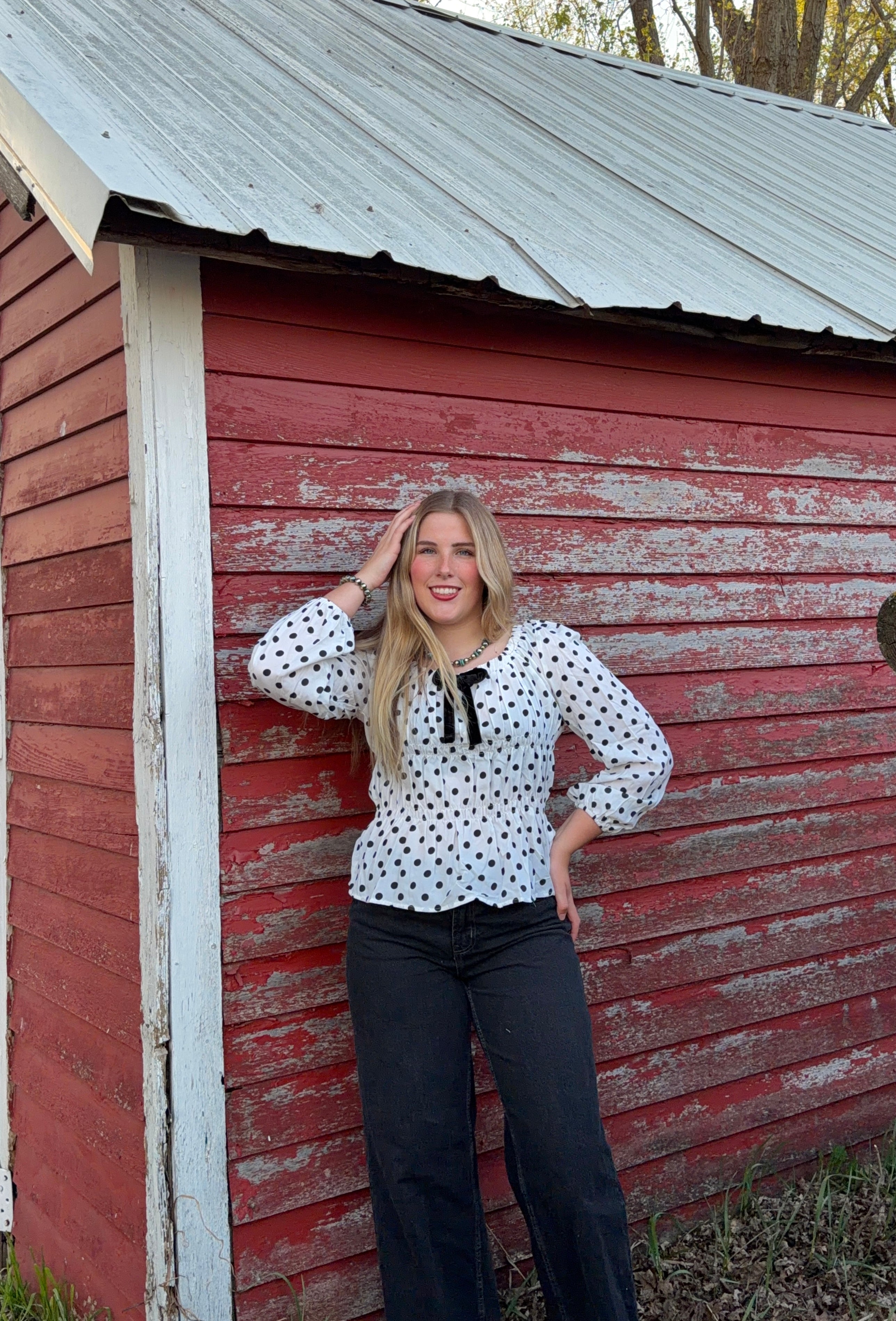 Polka dot puff sleeve top