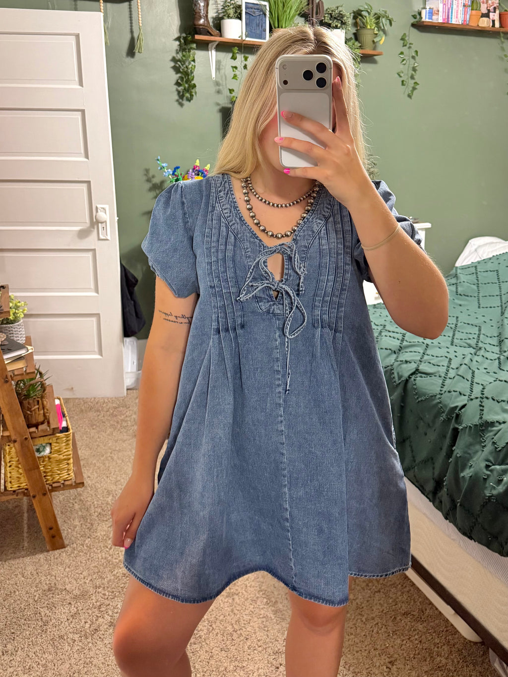 Pleated Denim Dress