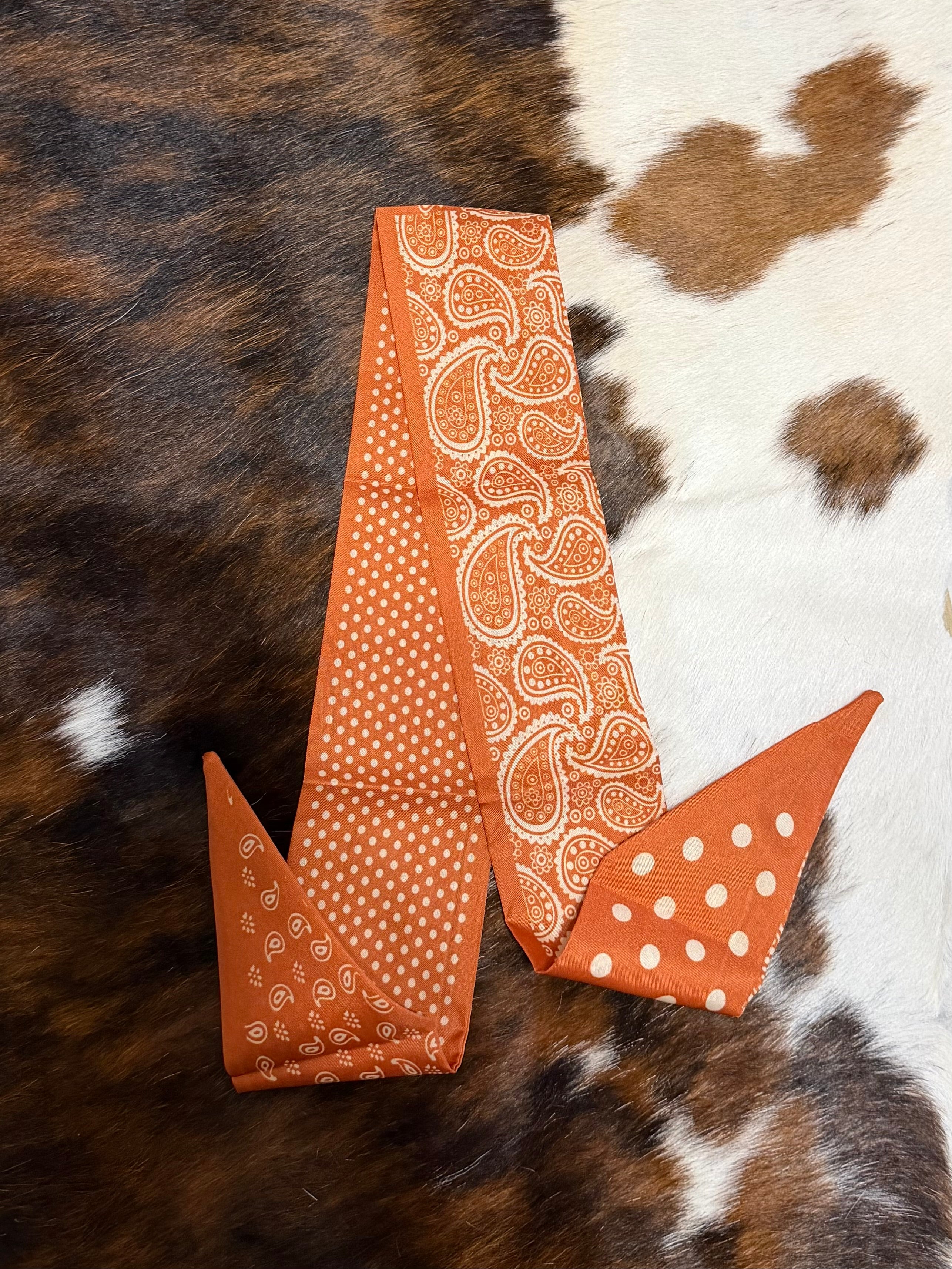 Burnt orange Paisley Polka Dot Twilly