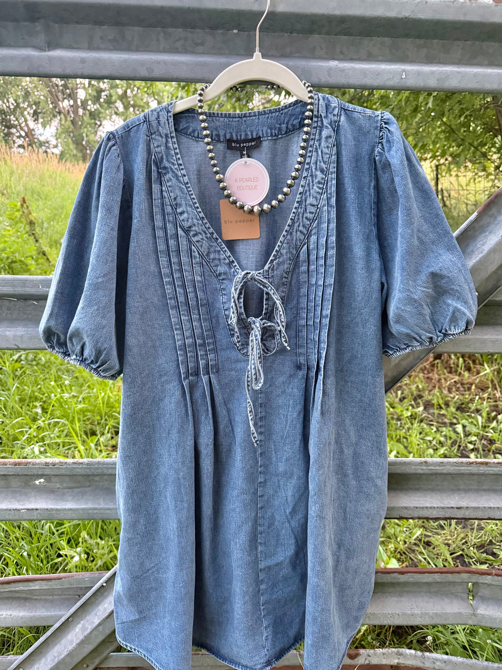 Pleated Denim Dress