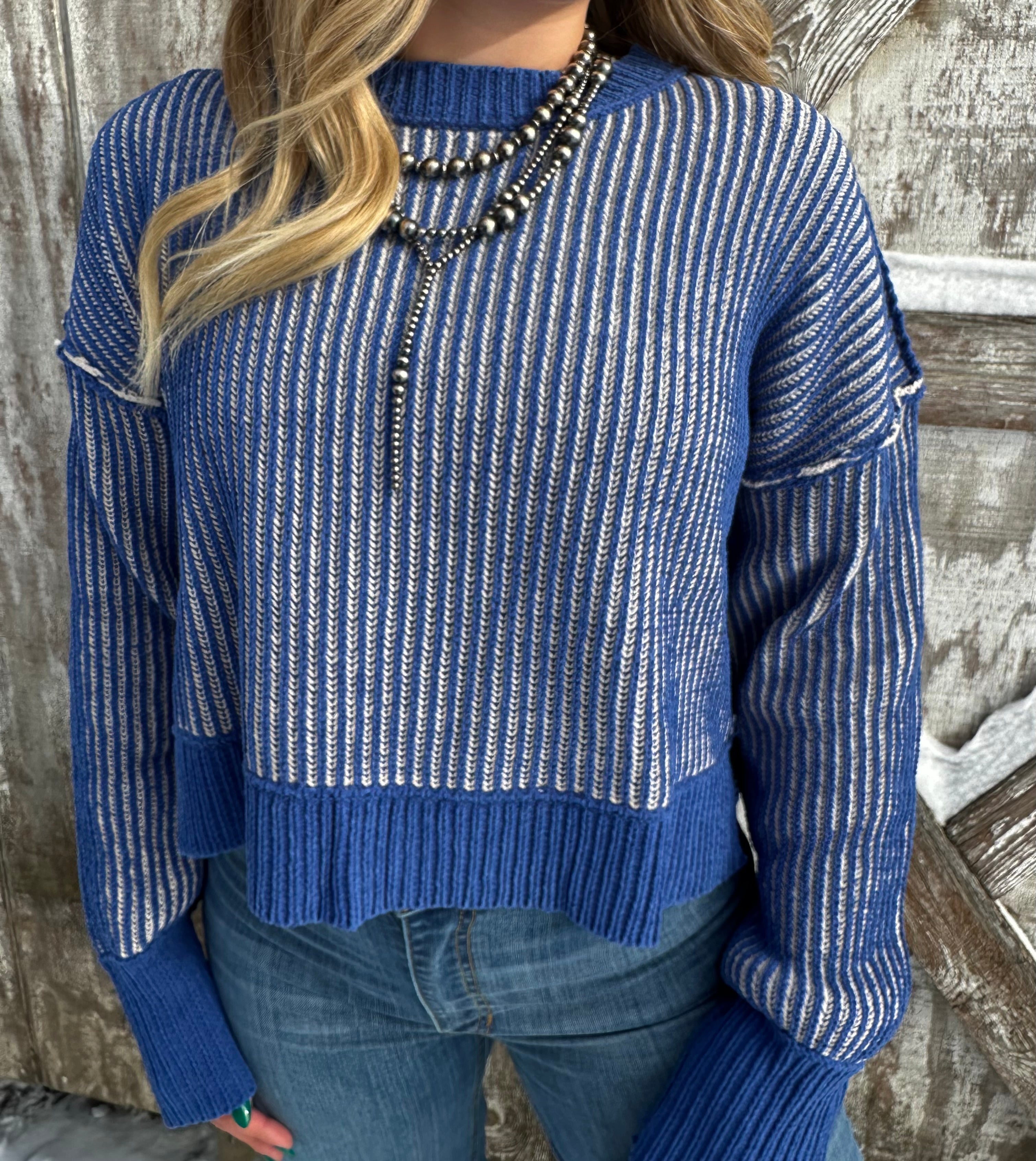 Blue and white two tone sweater