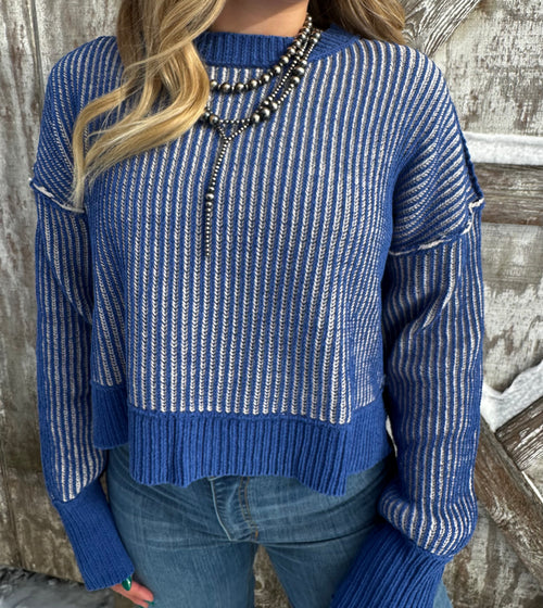 Blue and white two tone sweater