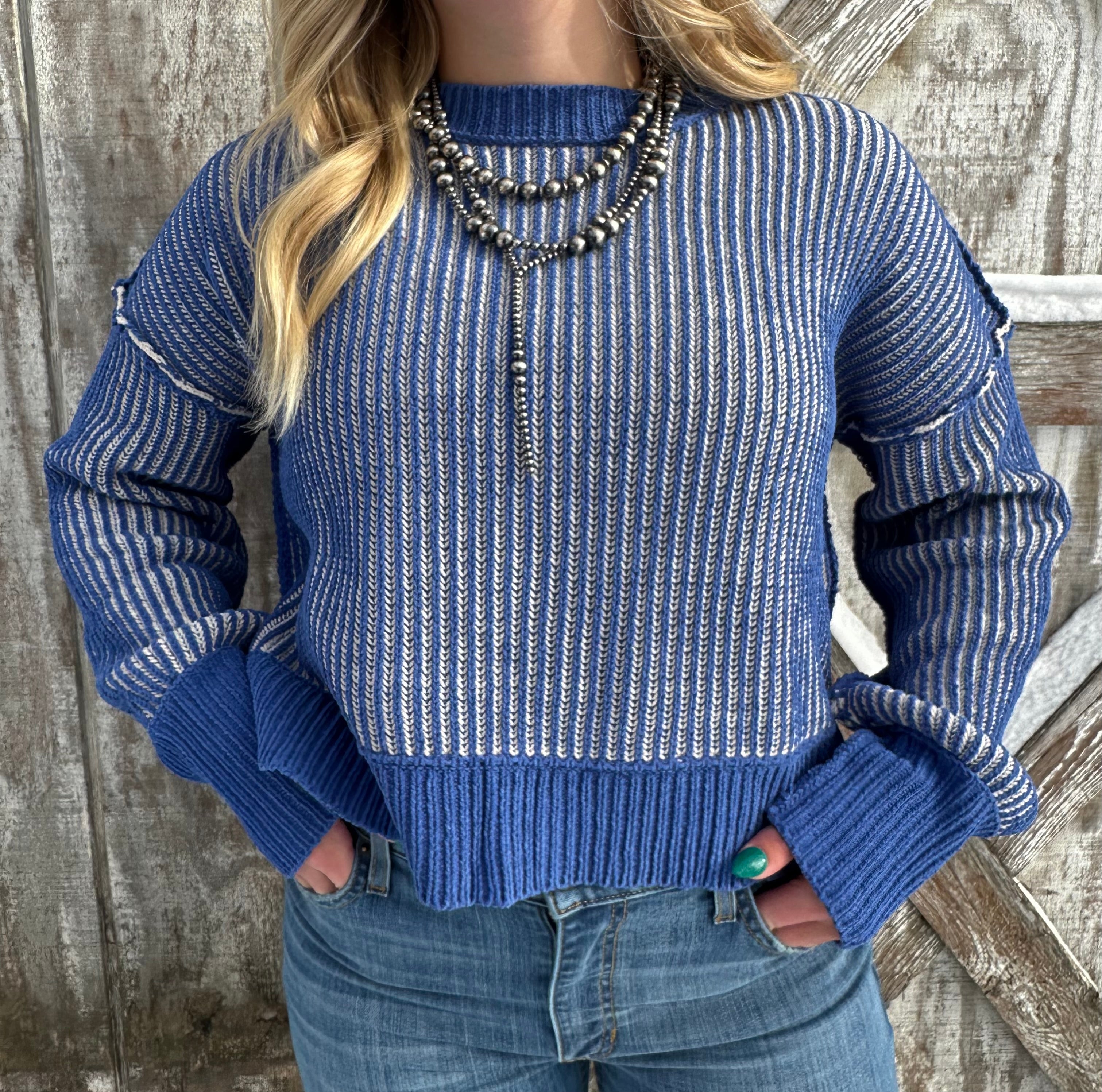 Blue and white two tone sweater