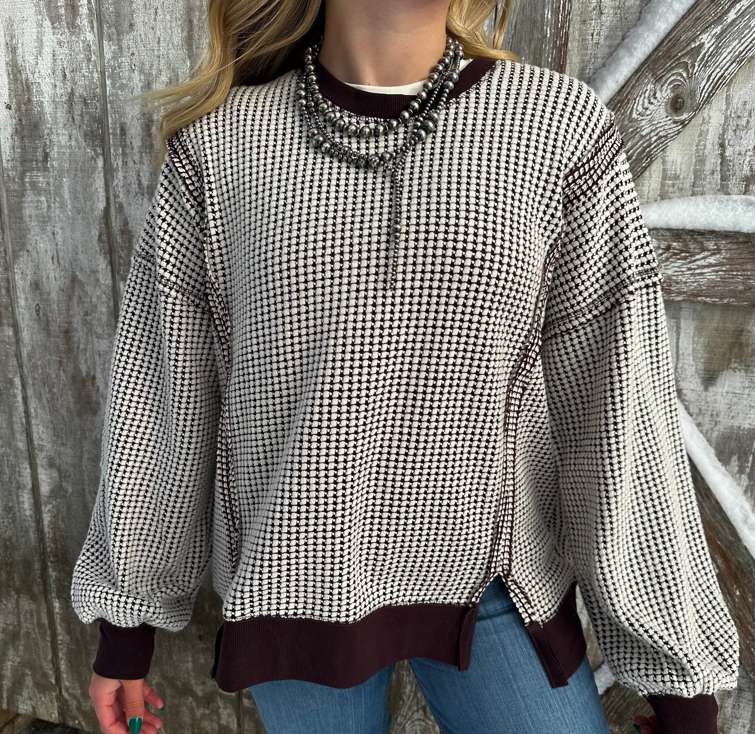 White and brown oversized sweater