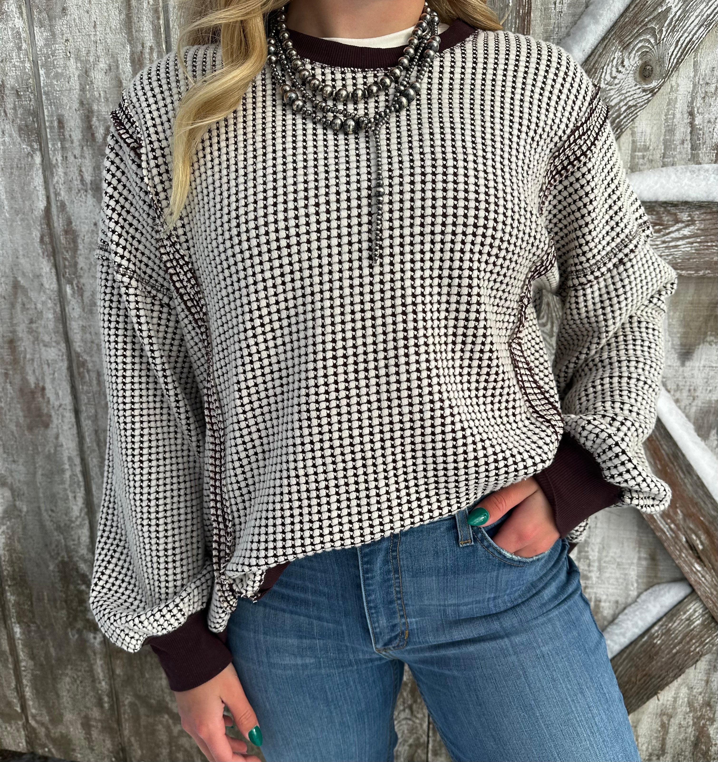 White and brown oversized sweater