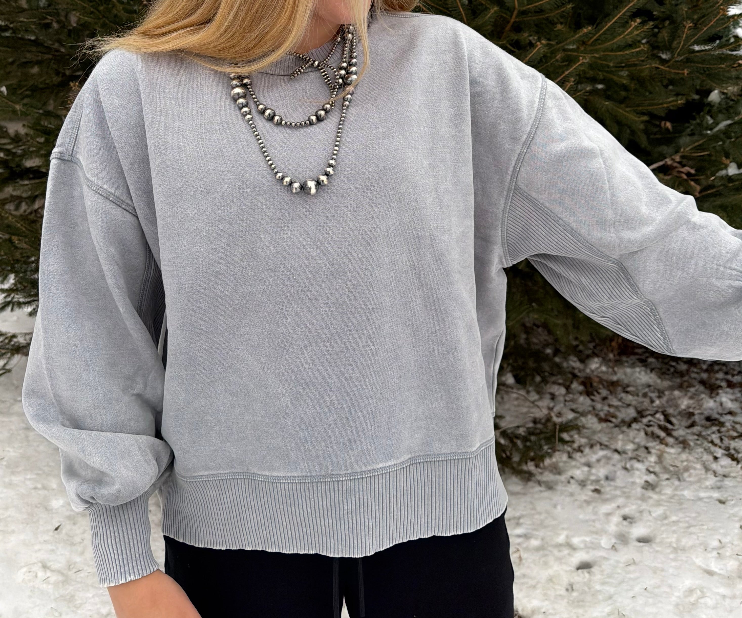 Grey acid wash oversized pullover