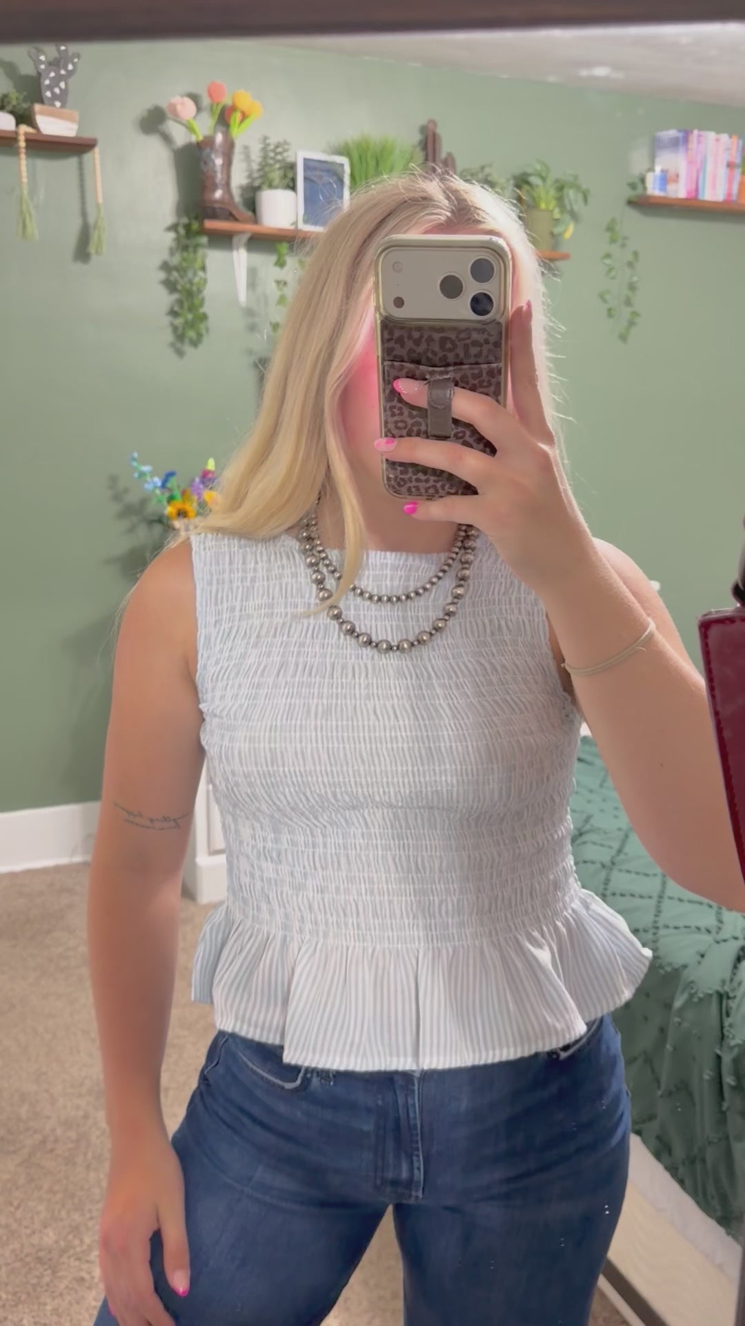 Striped Lgt Blue Smocked Blouse
