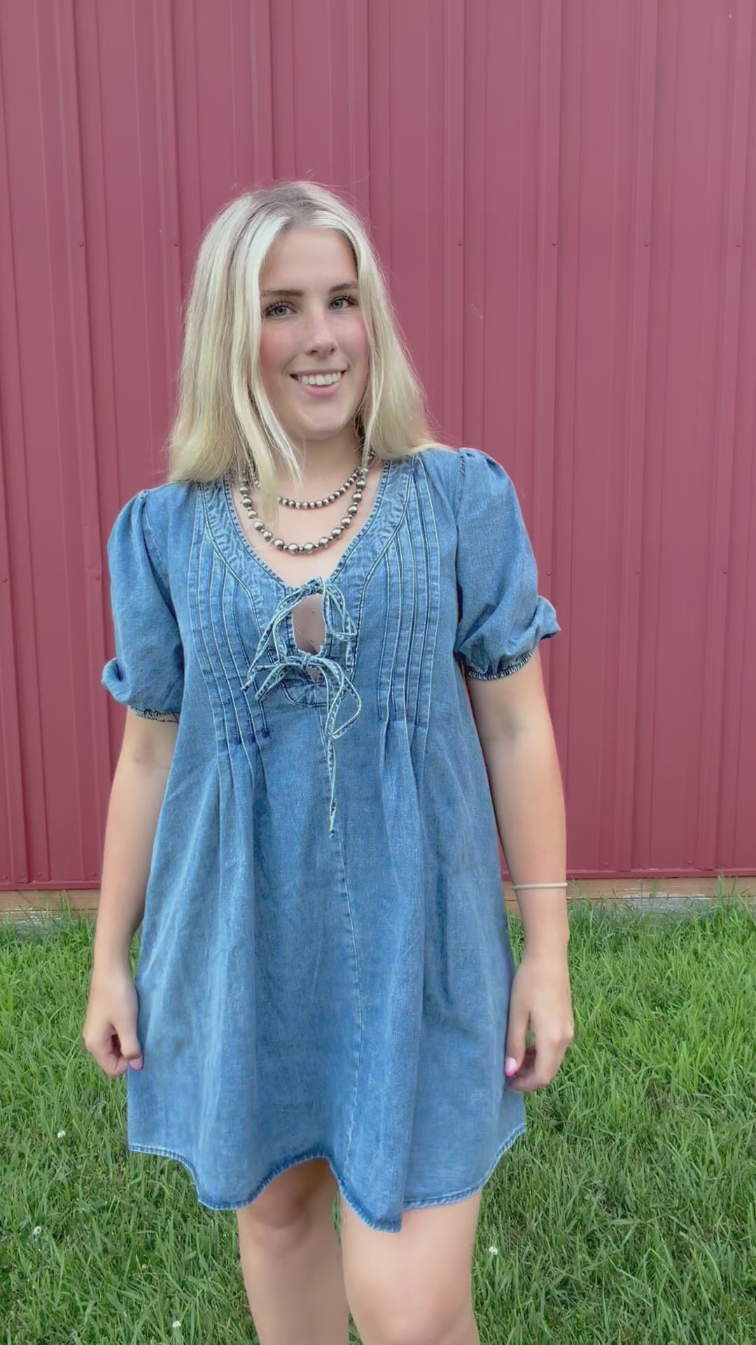 Pleated Denim Dress